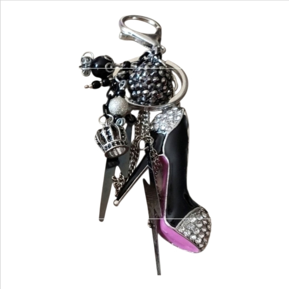 Black Rhinestone Shoe Purse Keychain/Handcrafted New One Of A Kind